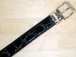 Serpi Glossy Black Alligator Print Genuine Leather Belt GB-114
