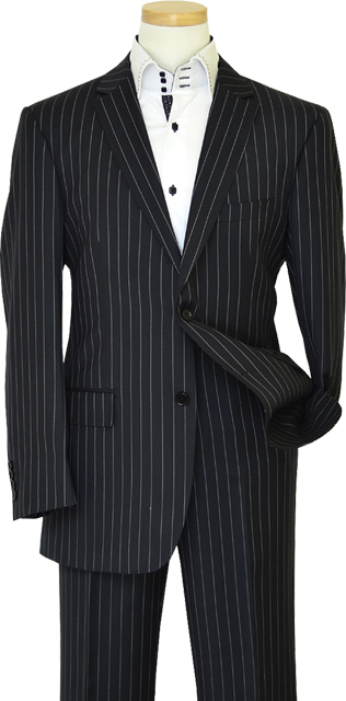 Bertolini Black With White Pinstripes Wool & Silk Blend Super 140'S ...